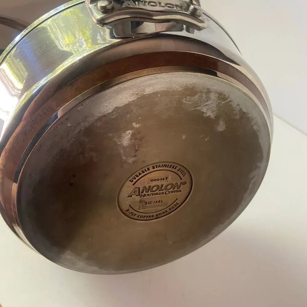 Analon Skillet W/ Lid 3 Quart 2.8 L 5 Ply  Nouvelle Copper Core Base 00014T GUC